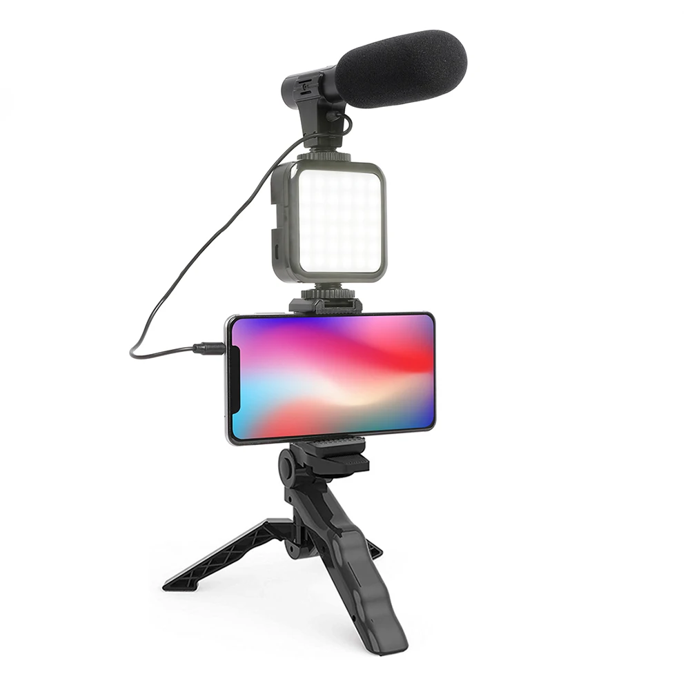 New Shotgun Microphone Vlogger Equipment Video Lights Hand Grip Tripod Smart Phone Vlogging Kit