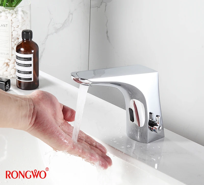 automatic touchless hand free basin faucet  deck mounted polished full brass mixer water ac /dc  battery power  grifo con sensor