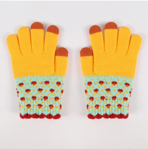 China Wholesale Colorful Acrylic Knitted Children Touch Screen Warm Magic Jacquard Winter Gloves