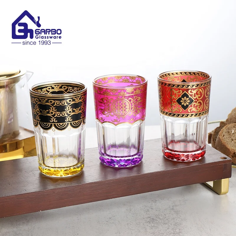 Classic Style Glass Teacup Set Gold Decal Arabic Market Hot Selling Tea Glasses Spraying Color Bottom Tea Drinking Glass