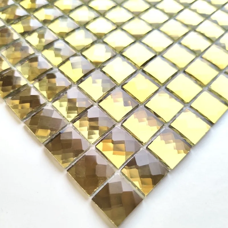 Gold Diamond Beveled Square Mirror Glass 13 Face Mosaic Tile