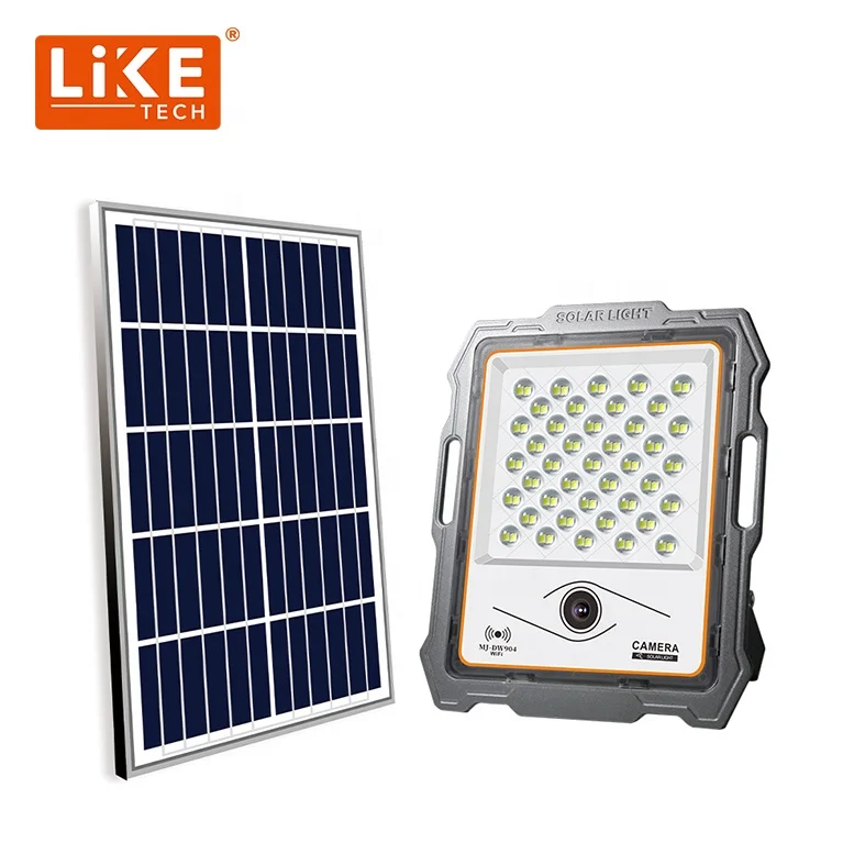 Liketech	 2021 NEW solar street light with cctv camera 100 200W flood lights security lighting outdoor for courtyard,camping use