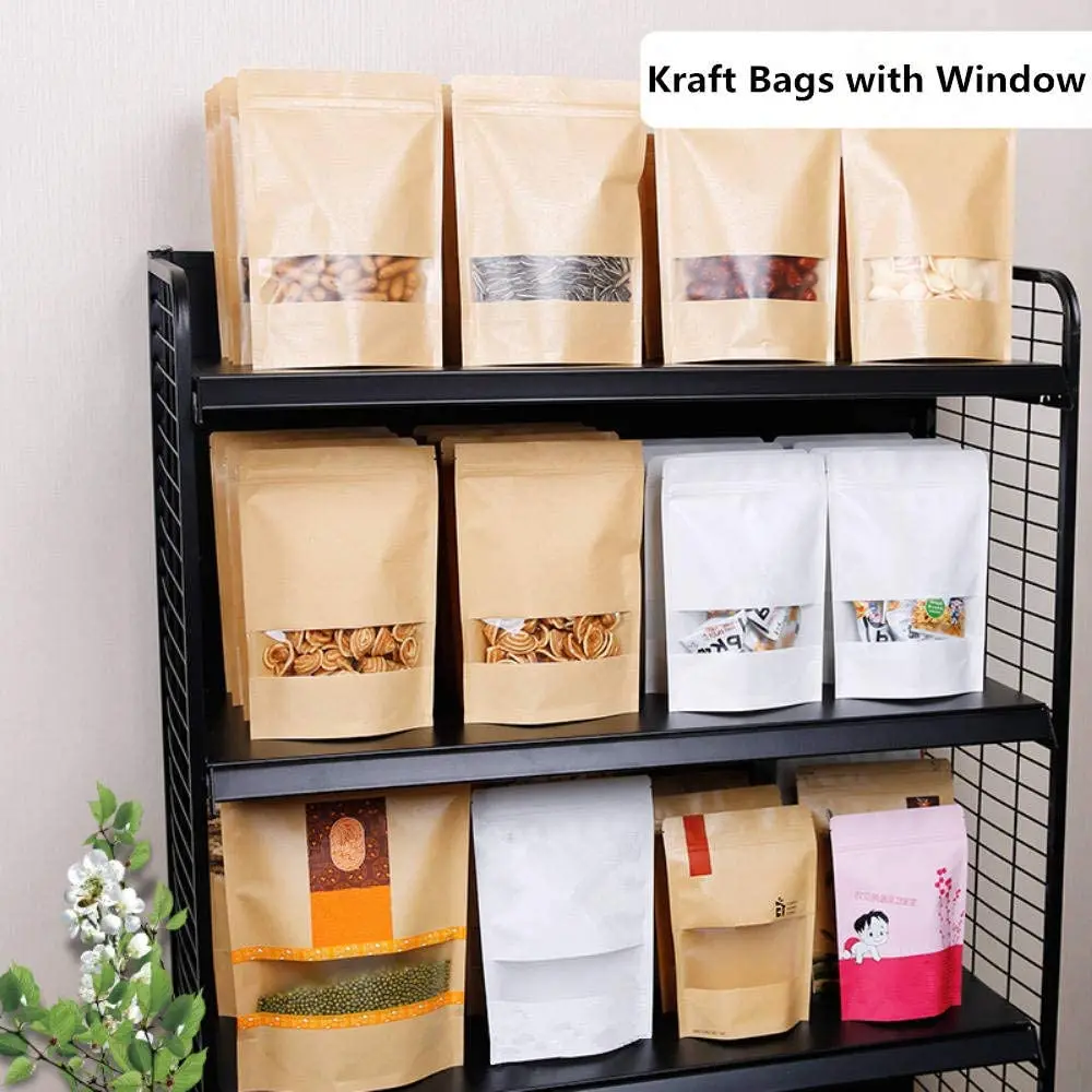 
Custom Printed stand up brown kraft paper bag for food / Kraft paper pouch with zipper/ Snack Candy dried fruit nuts bag 
