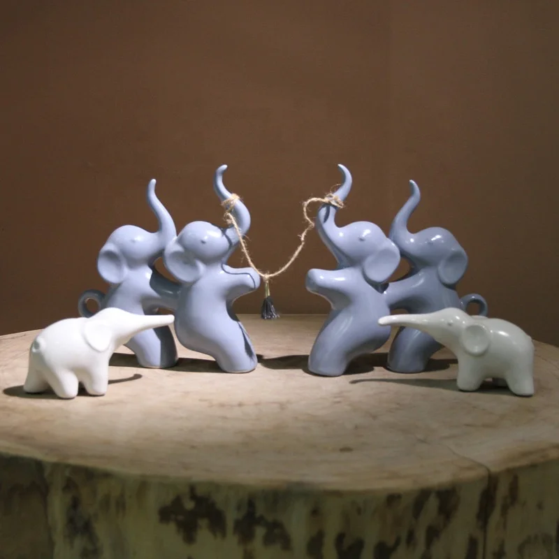 Exclusive Exquisite Creative Cute Desktop Decor Mini Animate Cartoon Ceramic Elephant Tug of War Indoor Decor