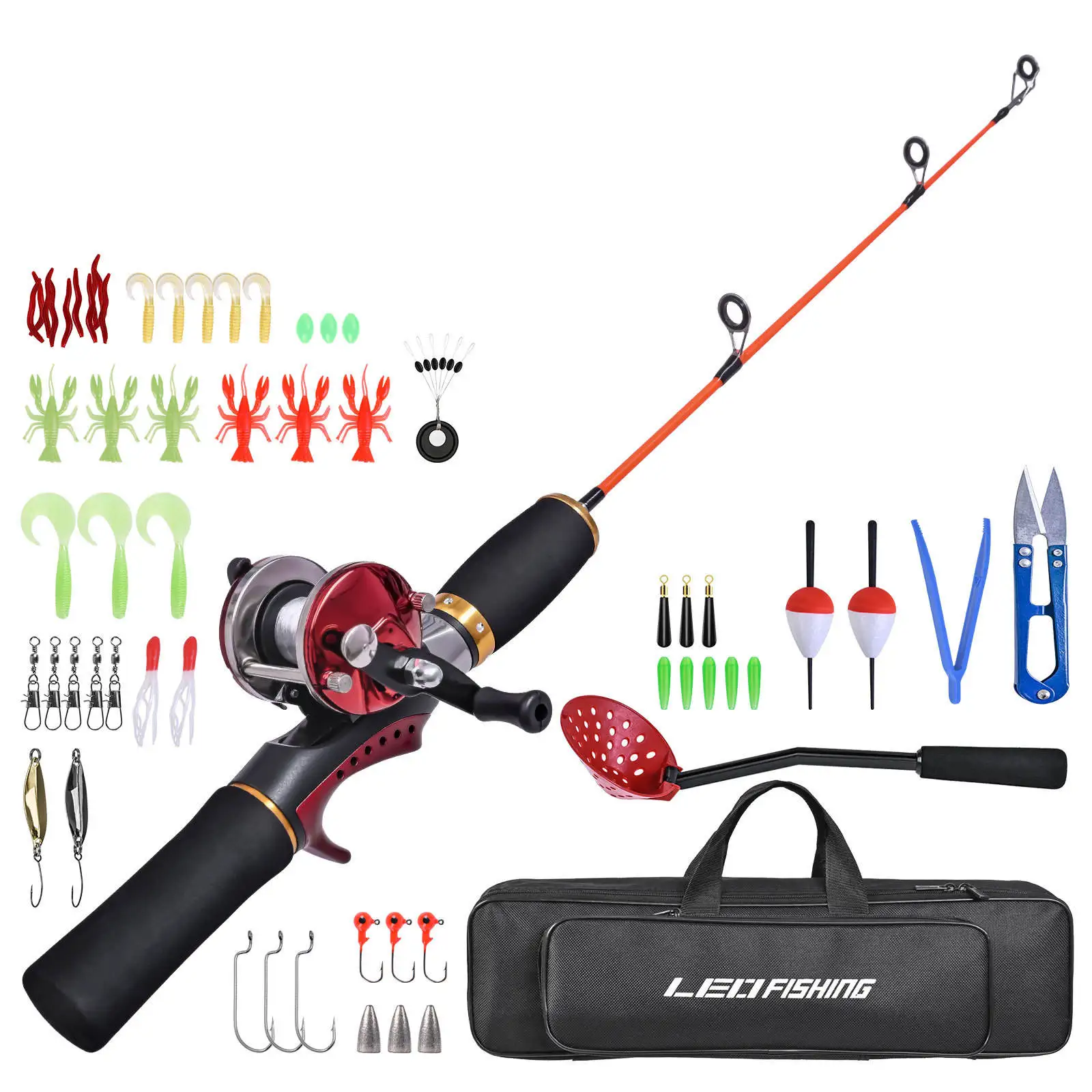 Wholesale 50cm red ice fishing rod suit, hard drum wheel bait suit raft fishing gear