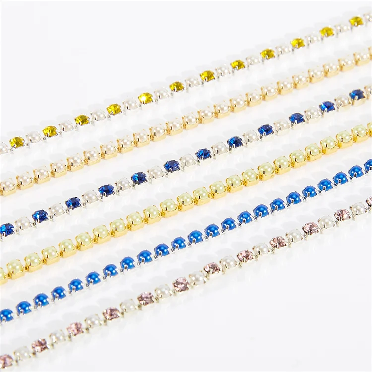 Gold back  pearl  Claw Rhinestone Cup Chain SS6 Crystal Chain For Garment Headband Accessories