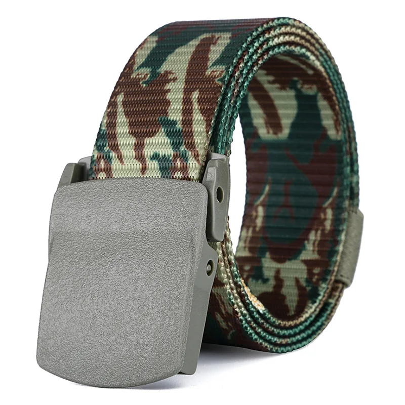 Custom Design Outdoor Sports Camouflage Plastic Buckle Belt Fabric Tactical Nylon Belt For Men