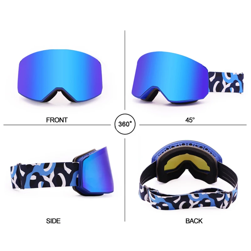 New Design 2 in 1 Low MOQ custom logo anti-fog snow Googles men women ski glasses snowboard goggles custom magnetic ski goggles