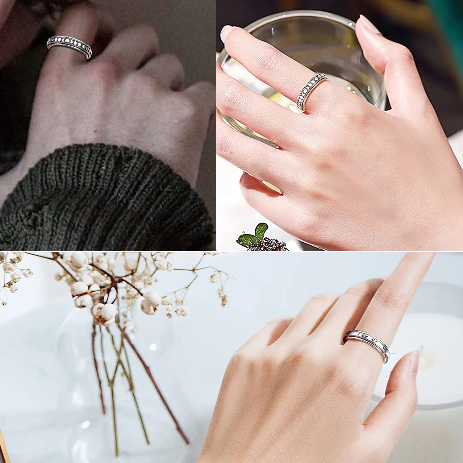 anxiety rotating ring jewelry custom inspirational 925 sterling silver i am enough spinning moon ring