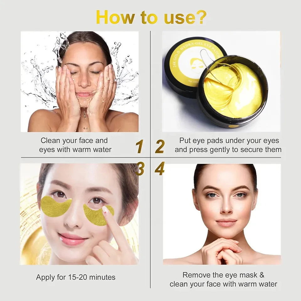 Moisturizing hyaluronic acid cooling eye mask dark circles eye bags removal gold eye patches gel pad