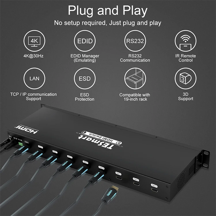 CCTV channel 4K RS-232 8 port HDMI Switch RJ45 video switcher with IR