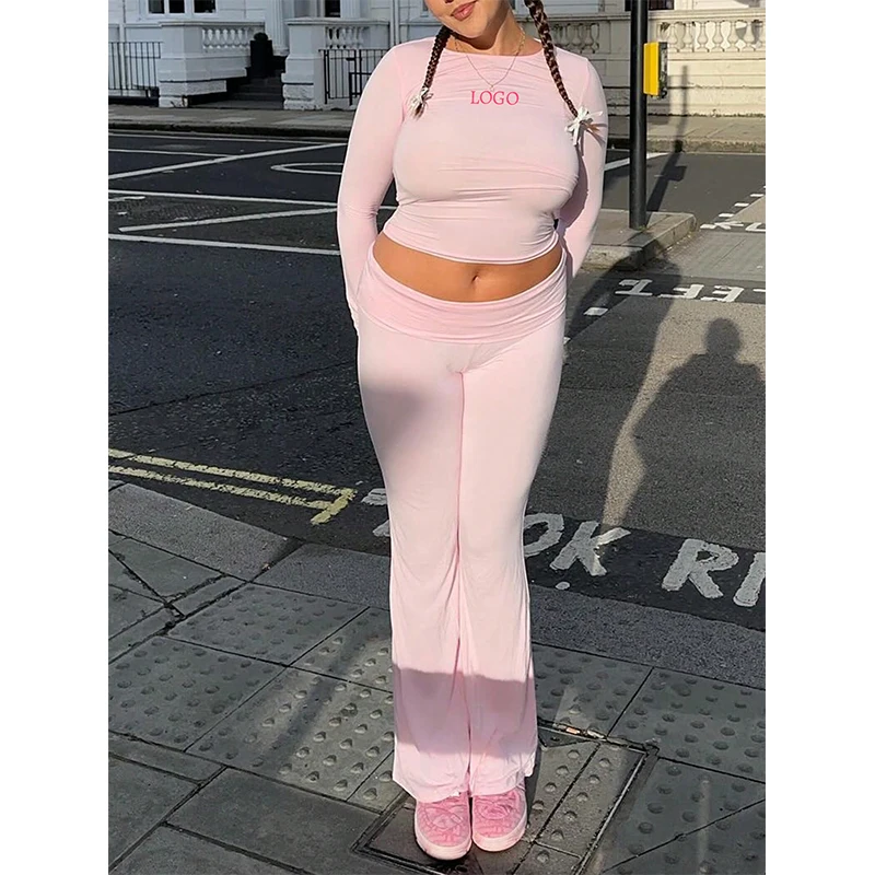 F240046 Woman Clothes Pajamas 2 Piece Set Women Pants and Long Sleeve Crop Top T Shirt Streetwear Woman Outfit Designer Clothes