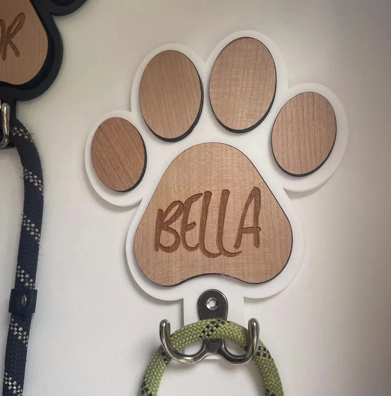 Dog Leash Hanger Bone Shape Wooden Lead Holder Puppy Gift Dog Wall Hook Wardrobe Collar Harness Clothes Coat Hanger