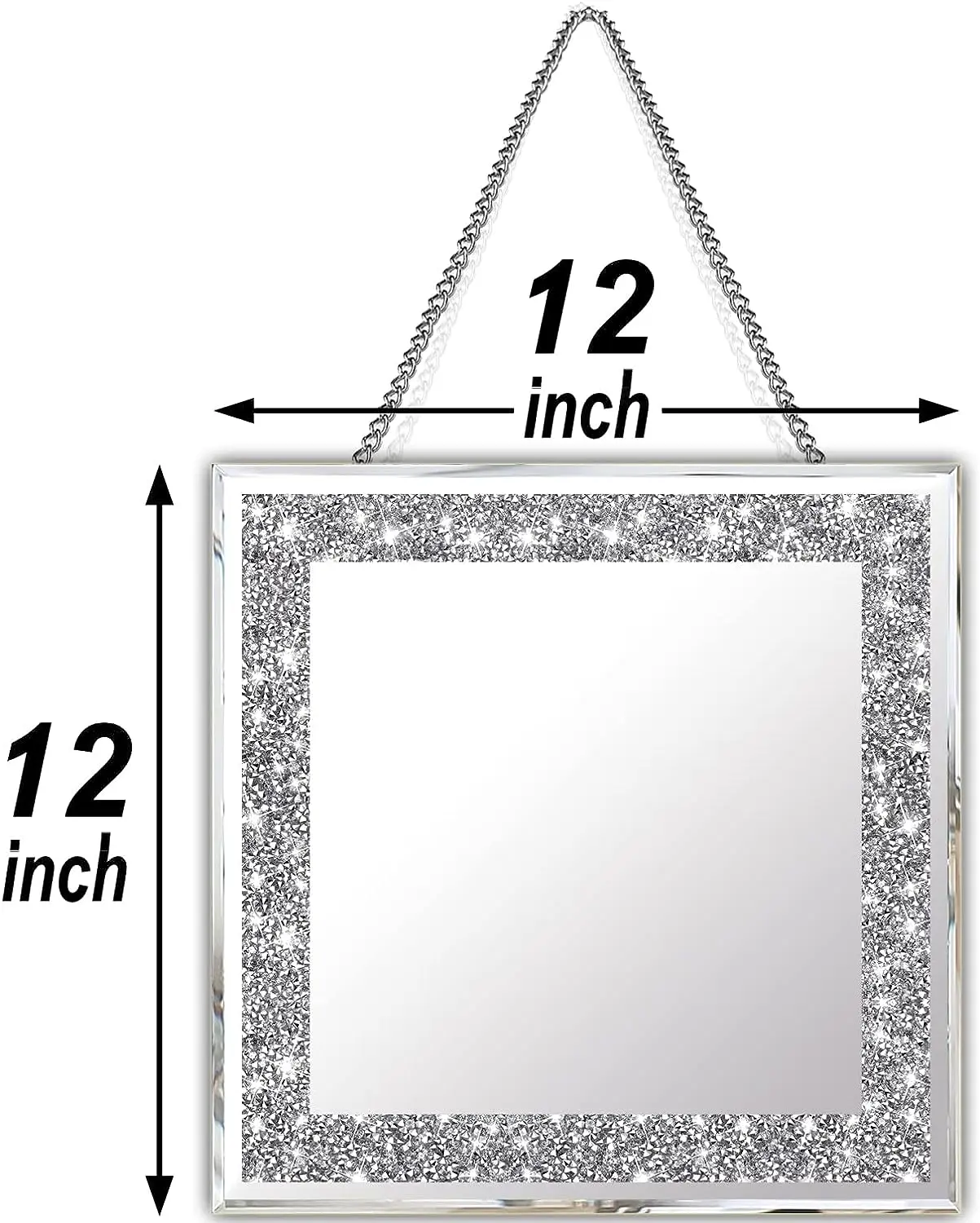 Crystal Crush Diamond Sparkly quadrate Silver Bathroom and room Mirror 2PCS Frameless Mirror Vanity Home Decor for Hallway