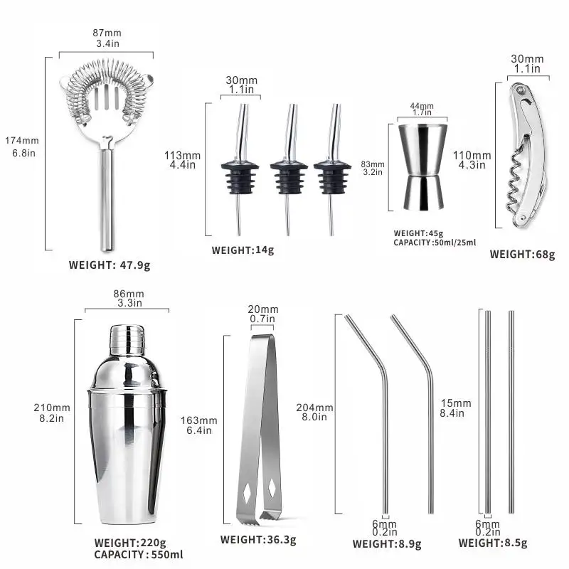 13-Piece Bar Set with Stylish Stand Martini Cocktail Shaker for Awesome Drink Mixing