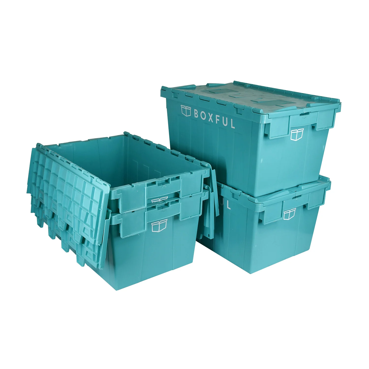 Plastic Attached Lid Container With Hinged Lid Plastic Moving Tote Boxes For Moving Company Nestable Moving Crate