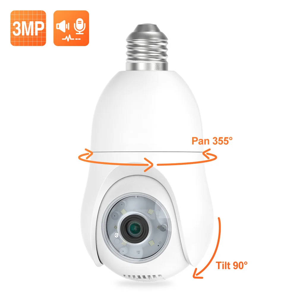 3MP Night Vision Smart Home Light Bulb Lamp Wireless Bulb Lamp Camera 360 Degree  Wifi CCTV Security Light Bulb PTZ Camera