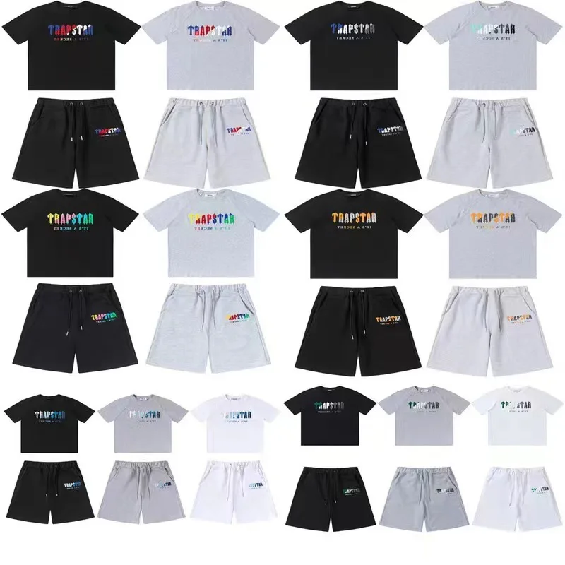 King Mcgreen Star Trapstar Rainbow Letter gradient Towel Embroidery short sleeve T-shirt Cotton casual shorts