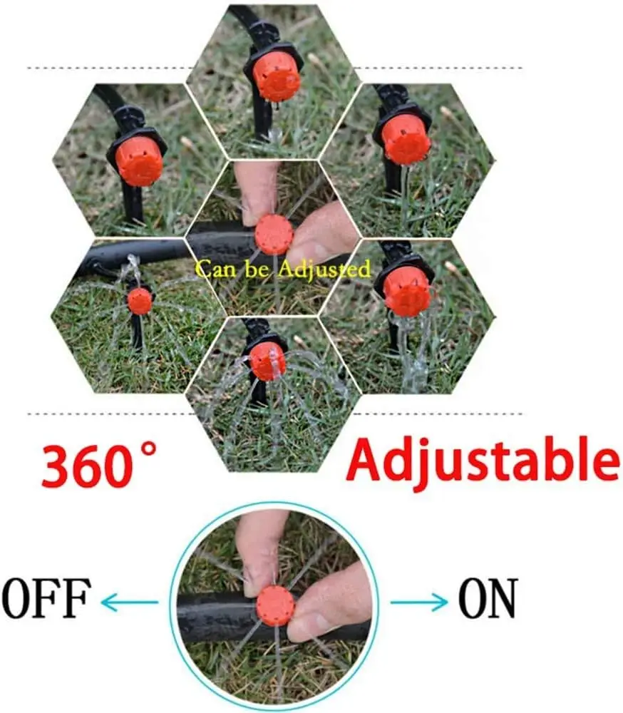 Adjustable Irrigation drippers Sprinklers 1/4 Inch Emitter Dripper Micro Drip Irrigation Sprinklers for Watering System, Red