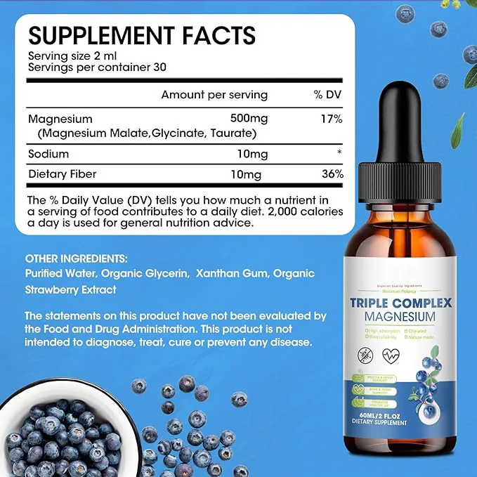 Triple Magnesium Complex Drops Magnesium Sodium Dietary Fiber Blend for Sleep Muscle Bone Mood Magnesium Liquid Drops