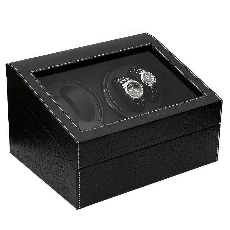 Electric shaker storage box black alligator pattern automatic upper chain mechanical watch.