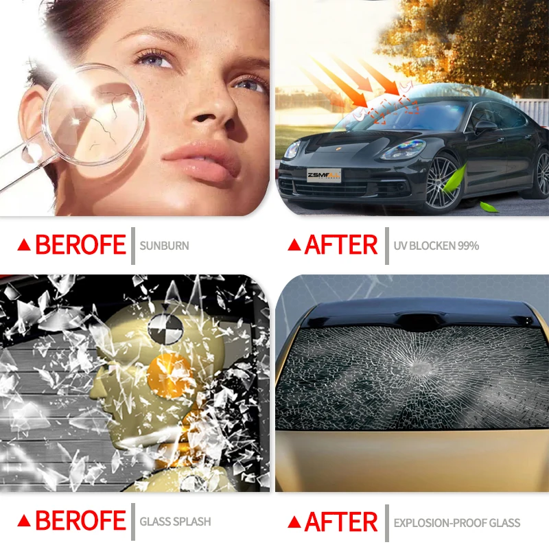 ZSMELL Anti Shatter Glass Safety Security One Way Vision Sun Control Window Insulation Film Roll Car Tint Window Film