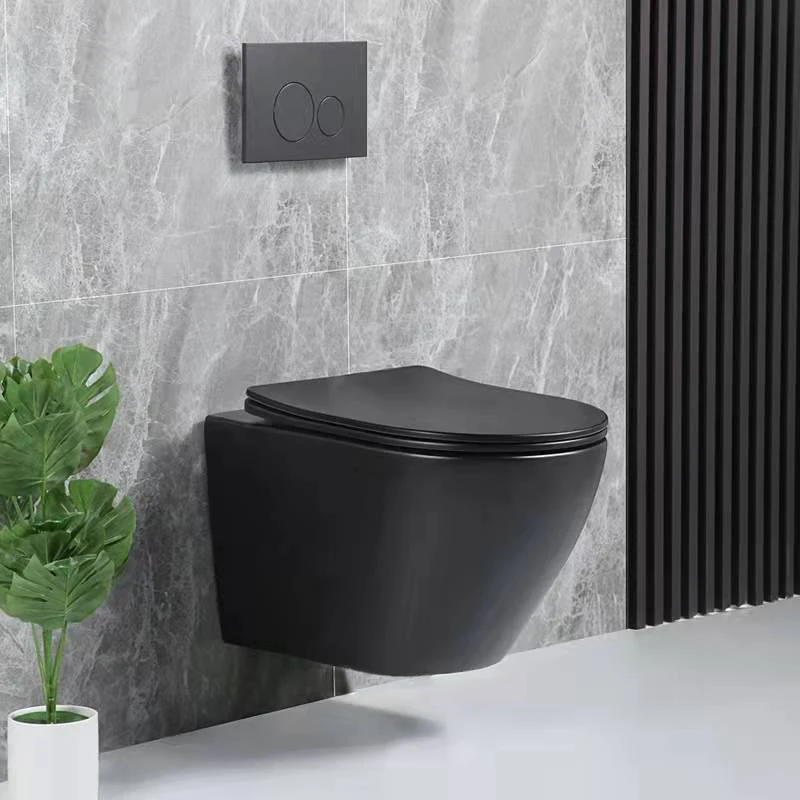 European Matte Black Wall Hung Toilette Round Sanitary Ware P-trap Cheap Rimless Toilet WC