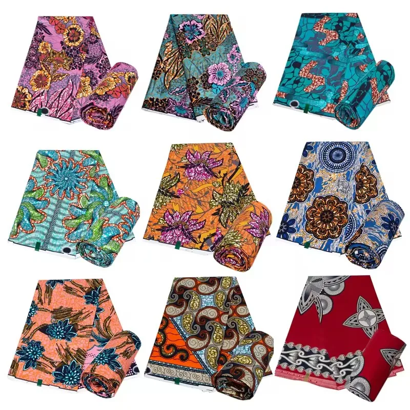 Wholesale  100 Cotton Gold Foil African Holland Ankara Real Wax Print Fabric