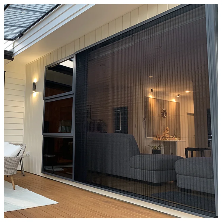 Aluminum Alloy Frame Anti Mosquito Net Plisse Retractable Screen Door Pleated Mesh Fly