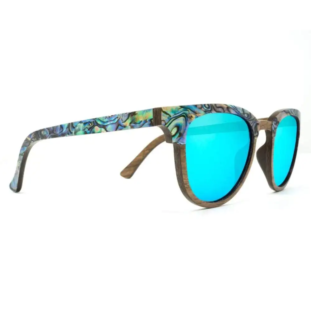 Premium Grade Black Walnut Polarized Wood Sun Glasses Genuine Abalone Shells Spring Hinge Sunglasses