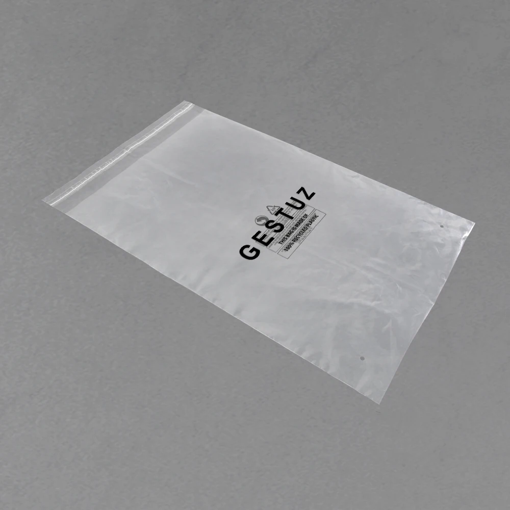 PE transparent custom logo print clear two air holes GRS self adhesive seal PE PP OPP poly bags with adhesive strips