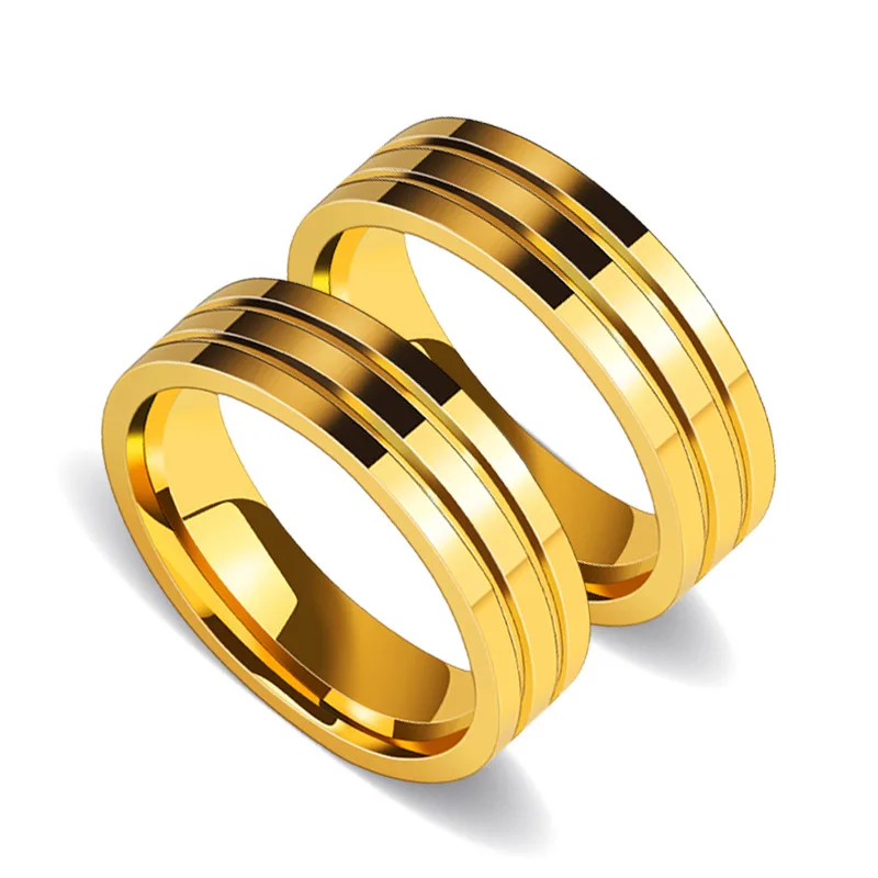 Married Party Anniversary Gift Mens Womens 316L Stainless Steel Engagement Ring With Gold Plated Jewelry