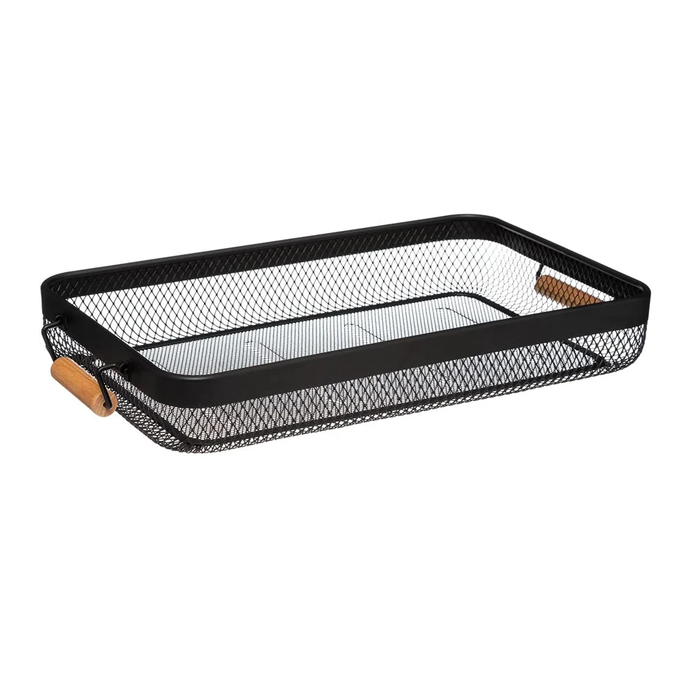 2023 Metal Wire Mesh Basket Fruit Snacks Sundries Storage box with Wood Handle mesh storage basket iron storage basket