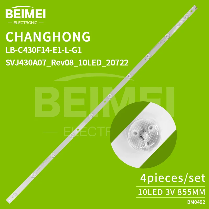 TV backlight strip LB-C430F14-E1-L-G1 SVJ430A07_Rev08_10LED_20722 for Changhong 10led 3V 4pcs/set LCD TV led backlight bar