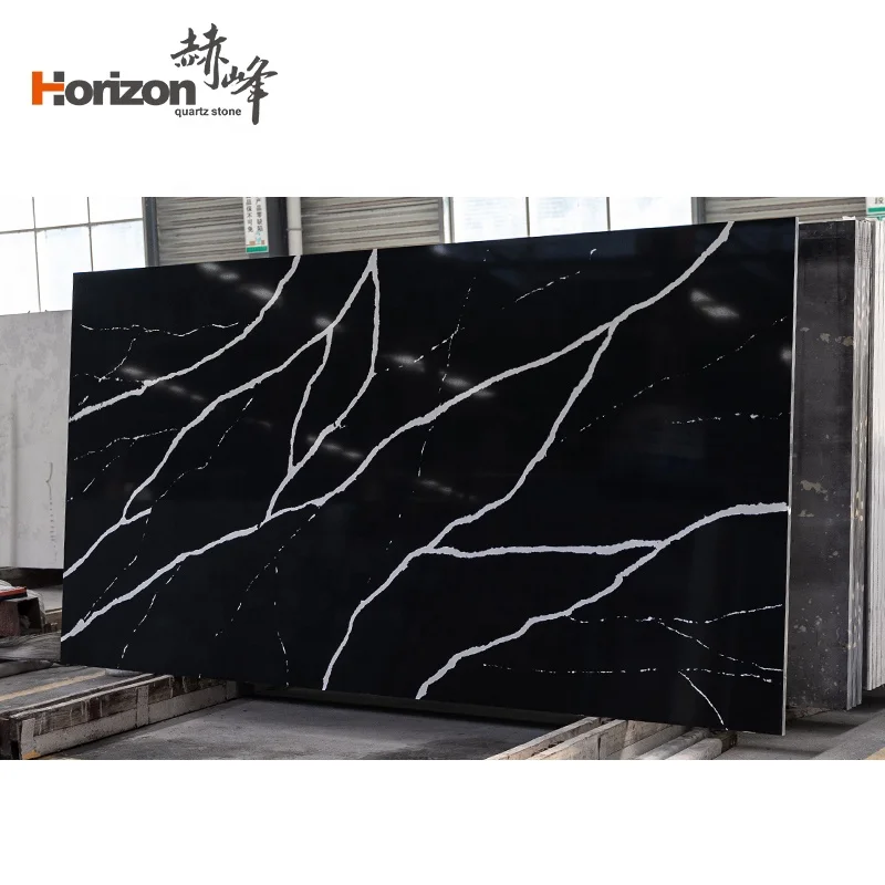 Недорогая китайская мраморная плита из искусственного камня Horizon полированный камень столешница Черного Кварца