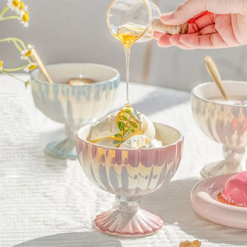 Alibaba Top Seller 2024 High-Value Home Spray Color Ice Cream Ceramic Coffee Mug Dessert Bowl Breakfast Cup Milk Tea Cups