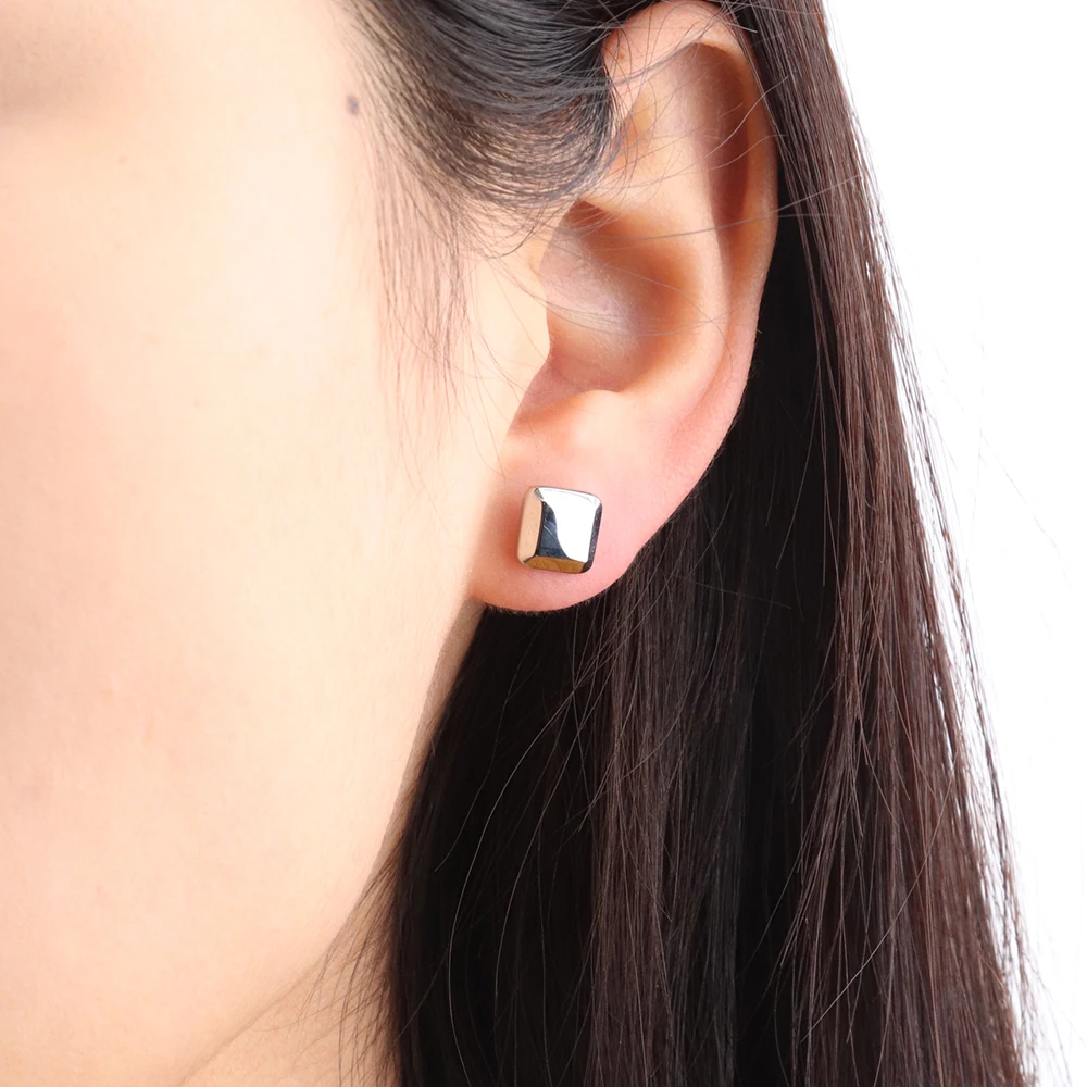 Chris April 316L stainless steel 18k gold plated cubic square simple stud earrings