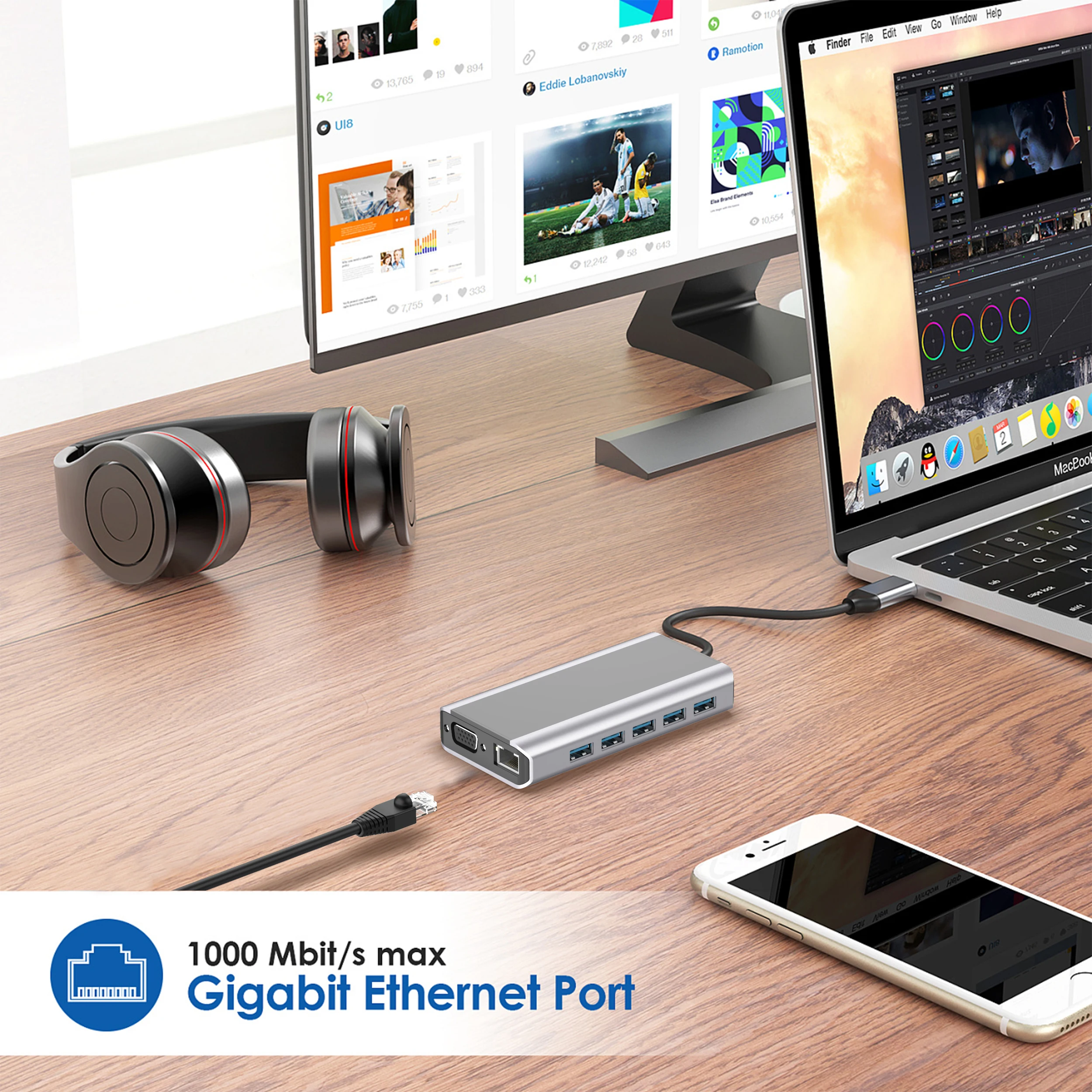  Многофункциональная док-станция типа C USB Hub 14 в 1 адаптер USB3.0 4K Беспроводная зарядка для Mac Mini Macbook