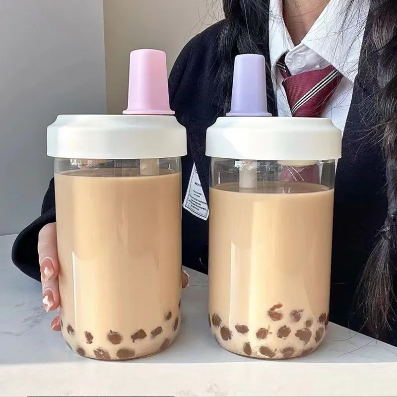 Изготовленный на заказ милый сок большой boba молочный чай чашка пузырьковый многоразовая стеклянная чайная с крышками