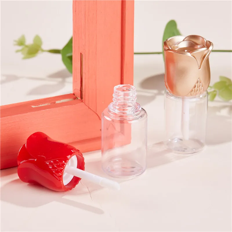 New Arrival In Stock Gold Red Rose Shape 15ml Empty Lip Gloss Tube With Portable Customized Logo