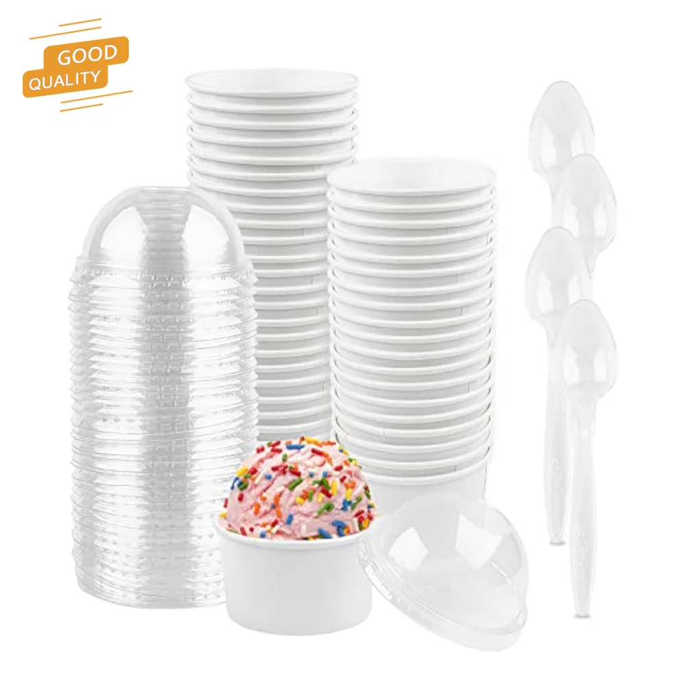 Hot Selling 4oz  6oz 8oz 12oz Ice Cream Paper Cups Spoon Dessert Bowl Ice Cream Cups with Lid Custom Logo Printed