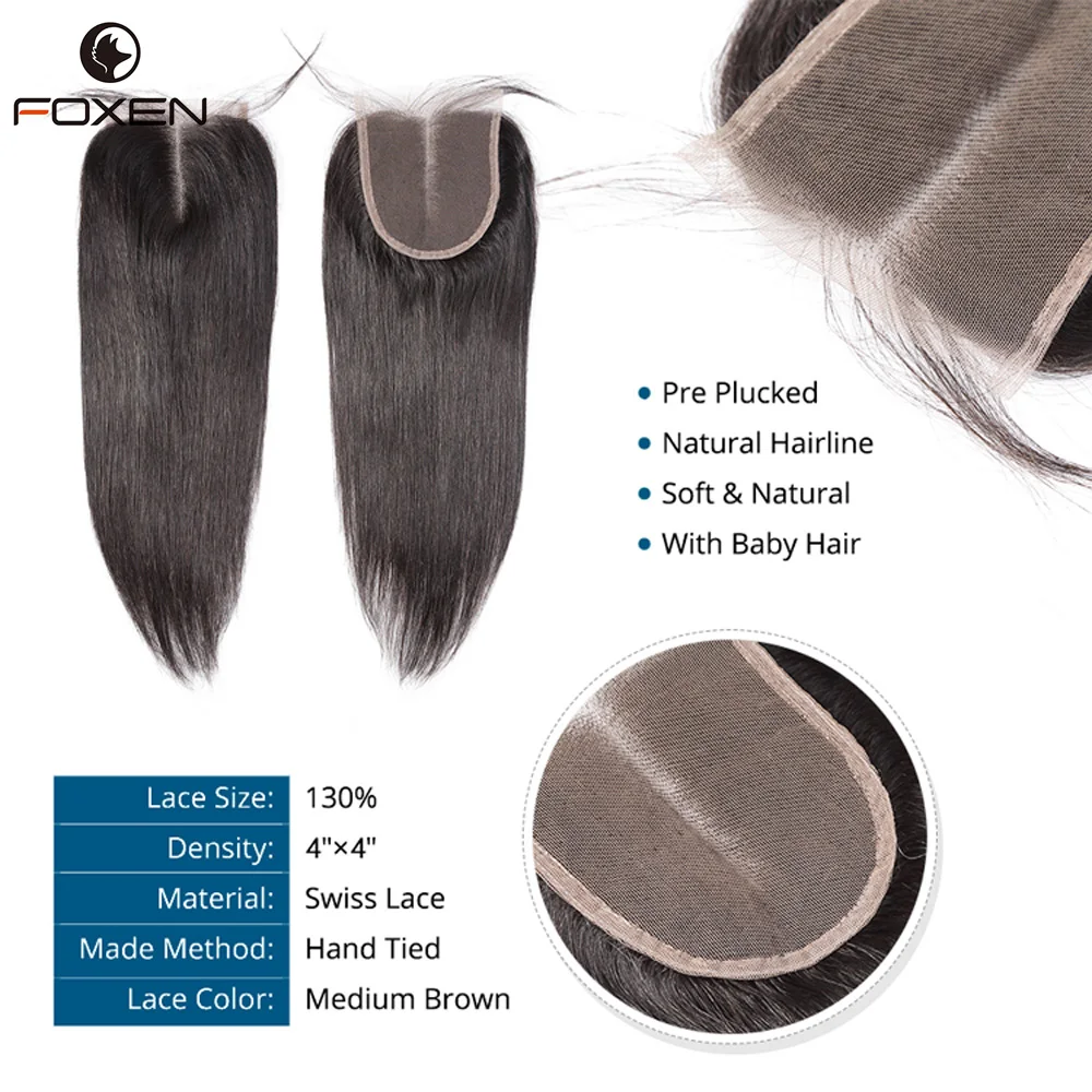 Foxen Wholesale Top Grade Silk Base Closure,Brazilian Human Hair Body Wave/silky Straight Wave 4x4 Silk Closure