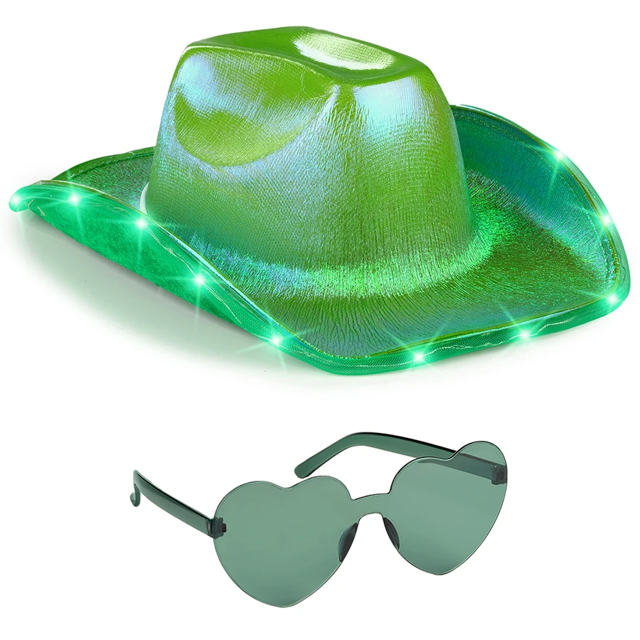 Cowboy Hat Light Up Flashing LED Brim Fun Light Up Hat For Disco Party Halloween Costume Night Rave Party Supplies