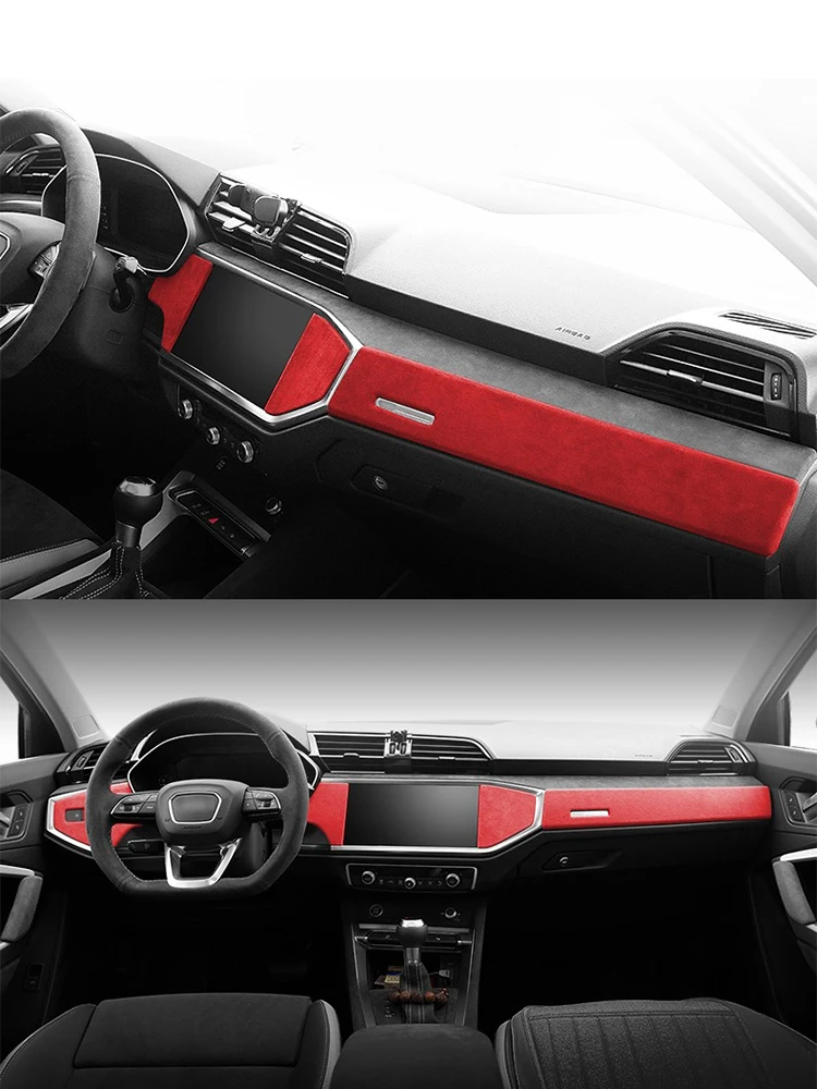 Ushilife ALCAN TARA car gear shift knob cover steering wheel handle cover central console panel cover set for Audi Q3 2019-2023