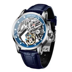 JINLERY Mechanical Tourbillon movement Watch Skeleton Design Leather Strap Waterproof Mechanical Tourbillon Watch for men