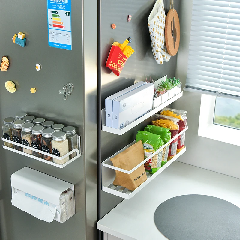 Kitchen refrigerator magnet storage shelf magnetic tape storage shelf non-perforated seasoning preservation film magnet shelf
