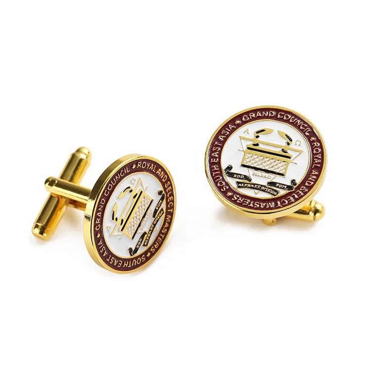 custom round soft enamel logo gold brass metal cuff links