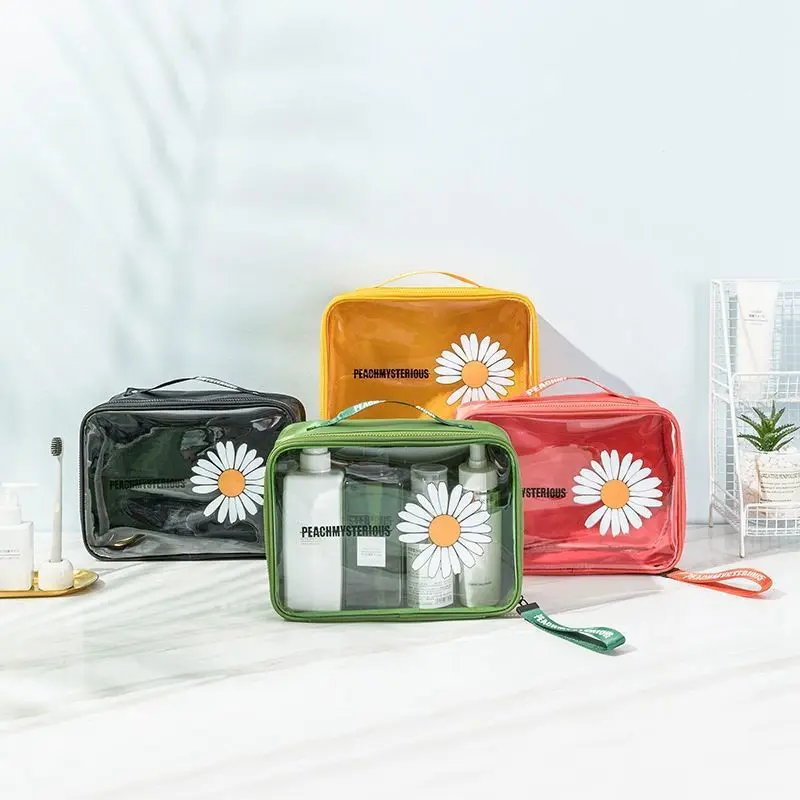 Pvc Small Daisy Cosmetic Bag Ladies Travel Portable Portable Wash Bag Multi-Functional Transparent Waterproof Storage Bag