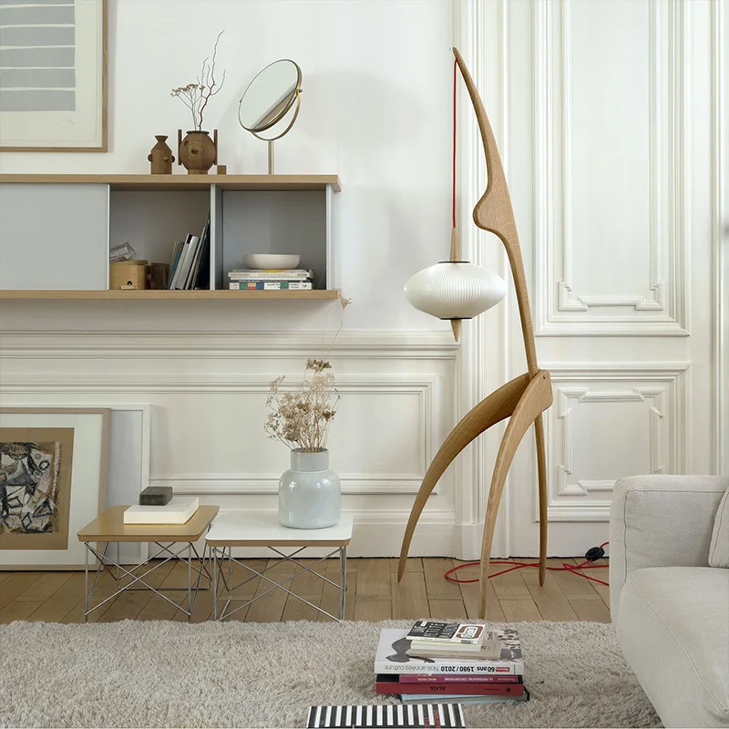 Ancient style walnut floor lamp retro designer living room bedroom bed creative home-stay hotel Japanese Floor lamp