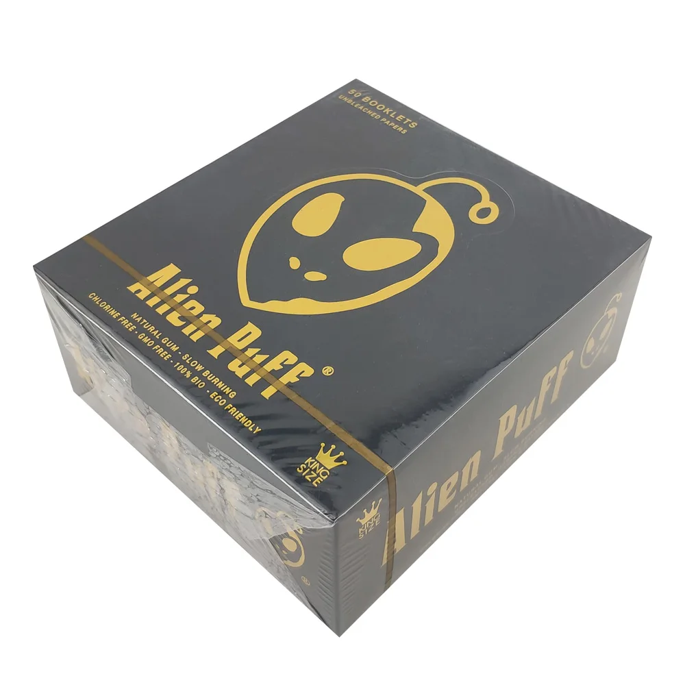 Custom Smoking Rolling Paper Wholesale Alien Puff Kingsize Holograph Gold Foil Unbleached Brown Smoking Paper for Cigarette OEM